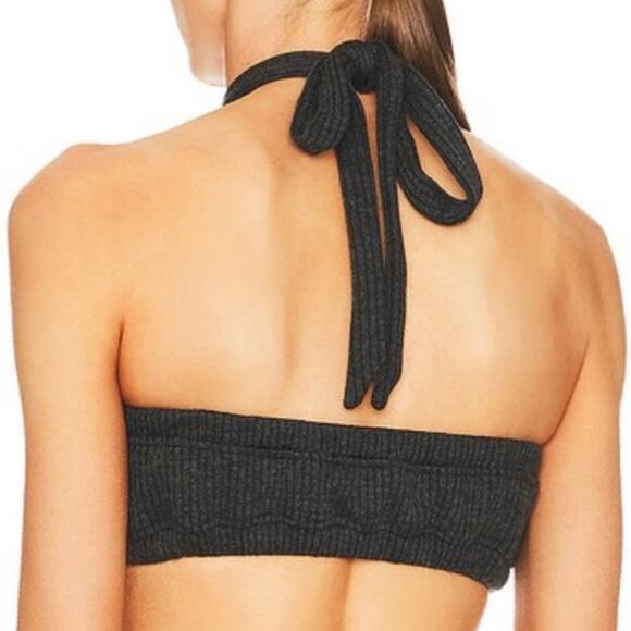 WeWoreWhat Halter Bandeau Cris Cross Crop Charcoal Black Tie Bra S NWT Revolve - Picture 2 of 7